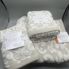 Caro Home Bath Towels Set Plush Beige White 100% Cotton Bath Tip Hand Towel New