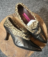 Christian Lacroix Shoes Womens UK 3.5 Black leopard Kitten Heel Slip On Vintage