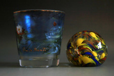 GOEBEL ARTIS ORBIS CLAUDE MONET GLASS VASE AND VINTAGE PAPERWEIGHT