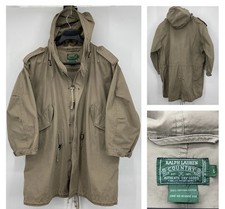 VINTAGE Ralph Lauren Polo Country Parka Jacket Mens L Beige Fishtail Hooded 90s