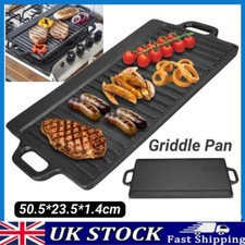 Large Non Stick Cast Iron Griddle Pan Skillet Cooking Plate Hob Stove BBQ Grill