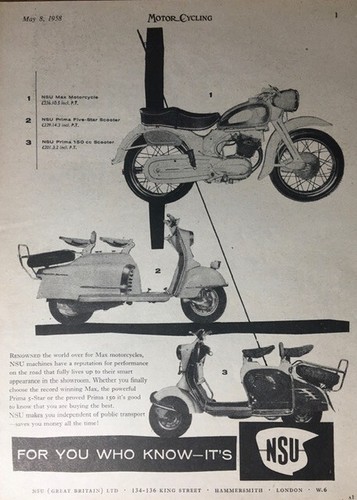 Nsu motorcycle scooter range - scooter,