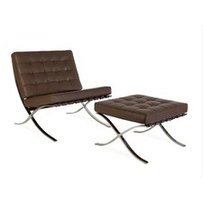 Premium Barcelona Chair and Ottoman Brown Mies Van Der Rohe Italian Leather