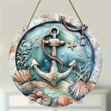 Nautical Anchor Seashell Vintage Wooden Sign Bathroom Decoration Home Decor Gift