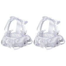 2Pcs White Flower Girls Basket Wedding Basket for Flower Bride/Kids Hand2037