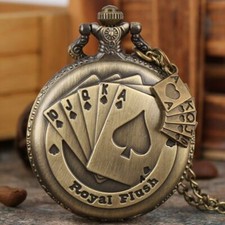 Classical Full Hunter Carved Poker Design Quartz Pocket Watch for Men Women Gift