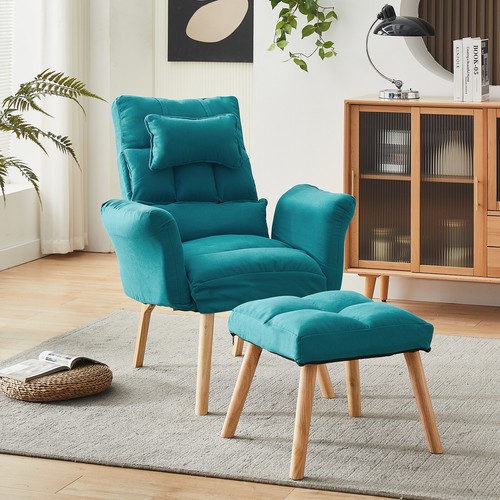 Blue lazy chair with footstool - lazy,