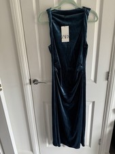Zara Gorgeous Teal Velvet Long Dress Size Large BNWT Fast Delivery