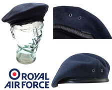 RAF Beret Knitted Wool Blue Grey With Leather Rim & Badge Eyelets Asst Sizes NEW