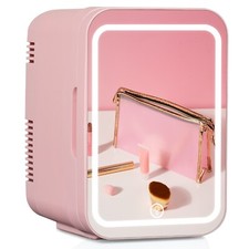 Mini Fridge With LED Light Mirror 4/8/10L Portable Cooler Warmer Bedroom Makeup