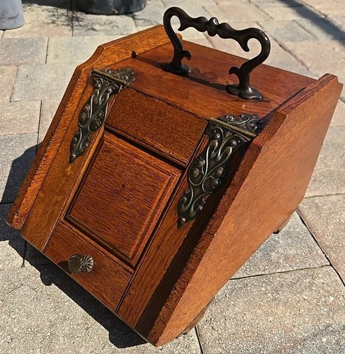 Coal scuttle wooden - coal, antique