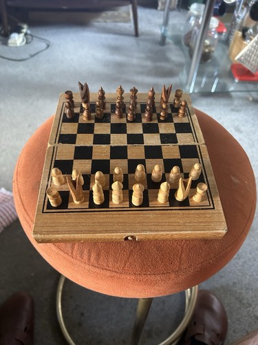 Wood folding travel chess set - wood,
