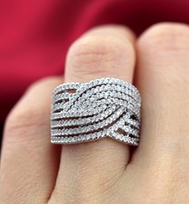 Christmas Sale! 14k White Gold Ring Natural Diamond Cross Knot Chunky Ring