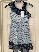 M&S Girls Blue Floral Ruffle Dress 8-9 Years Height 134cm One frill Shoulder NEW