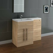 1100mm Walnut White Grey Oak L Shape Combination Vanity Unit Set (No Toilet)