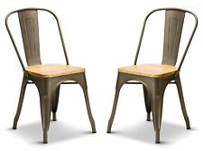 2 Gun Metal Oak Wood Seat Tolix Style Stacking Dining Chairs Metal Industrial