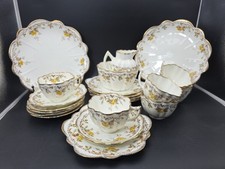 Antique Edwardian Melba Bone China Tea Set Yellow Roses Cups Saucers 