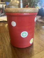 Whittard of Chelsea Red Polka Dot Spotted Ceramic Storage Jar. Yellow inside. 