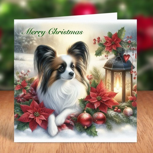 Papillon dog christmas card - papillon,