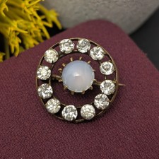 Antique Opaline Paste Brooch, Round Opalescent Glass