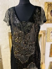 Vintage Monsoon Sequin Beaded Black Flapper 1920s Vibe Dress Party Xmas