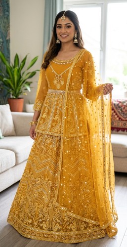 Mustard yellow bridal - mustard, lehenga