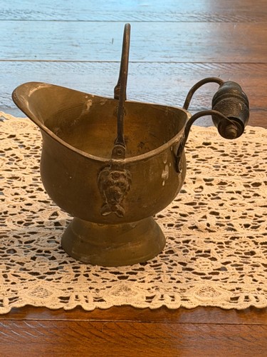 Vintage brass coal bucket lion - coal,
