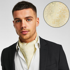 Ivory Light Gold Cream Floral Satin Silk Mens Cravat Wedding Ascot Scarf 716 UK
