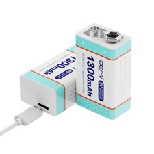 2 x 9v Lithium Rechargeable Battery 9volt Li-ion + USB charging Cable