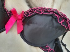 Bra 38D pretty LA SENZA black & fuchsia bow + ruffle underwired bra ladies USED