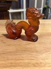 Lalique Chinese Frosted Amber Dragon Figurine Statue 4" France Crystal Art Glass