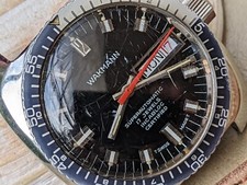 Vintage 1970s Wakmann Day-Date 20 ATM Diver Watch w/Patina,Runs FOR PARTS/REPAIR