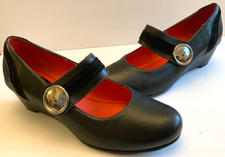 MOSHULU Shoes Lemon Drizzle Black Leather Mary Jane Wedge UK 6 Button Detail
