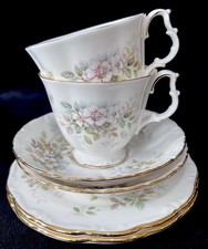 Royal Albert “Haworth” Vintage Bone China Cup Saucer & Tea Plate Trio - 2 Sets -