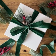 Christmas Velvet Ribbon Dark Green Luxury Gift 25mm Full Spool or Cut