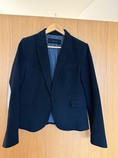 Zara Basic blazer / navy polka dot / tailored fit / single-button closure