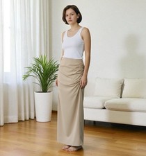 Commense Long Khaki Ruched Maxi Skirt Size Medium NWOT