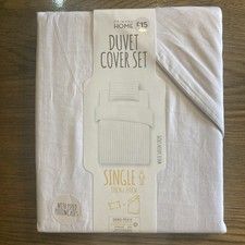 Single Duvet Cover Set White Cotton Satin Stripe Piped New Uni Bedding Primark 