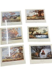 Set of Six Vintage Hunting Scene Art Prints Countryside Landscape
