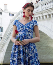 Lindy Bop Floral Dress Blue &