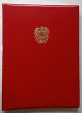 STAMP STOCKBOOK 6 WHITE PAGES WITH RED COVER  & CREST 21 x 28.5cm