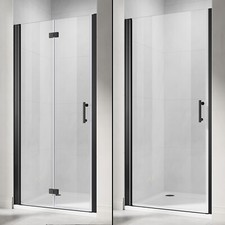 Black Shower Enclosure Bi Fold/Pivot Door Bathroom Frameless Safety Glass Screen