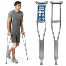 Underarm Crutches Pair Lightweight Adjustable Height Aluminium Adult Walking Aid