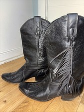 Women’s Black Leather tassel Western Boots Size UK 5.5 Line Dancing,USA,vintage