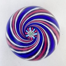 John Deacons Glass Paperweight Swirl with Central Cane and Label on Base