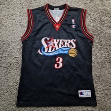 Vintage Allen Iverson #3 Philadelphia Sixers 76ers Champion Black Jersey Size L