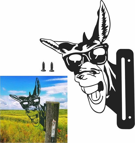 Peeping donkey metal art farm - peeping,