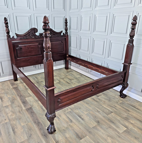Antique mahogany double bed - mahogany,