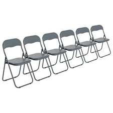6x Padded Folding Chairs Easy Store Metal Frame Office Bedroom Seating Grey