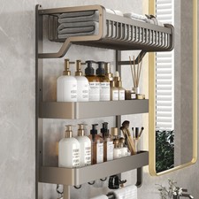 Towel Rail Holder Wall Mounted Bathroom Storage Shower Shelf Bar Aluminum Rack